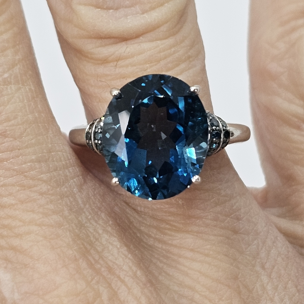 Natural 8.26 Carat London Blue Topaz & Blue Diamond Ring Sterling Silver Sz 7.5! - Picture 12 of 13
